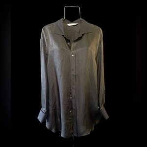 Zara Mens Black Button-Up Shirt with Cufflinks